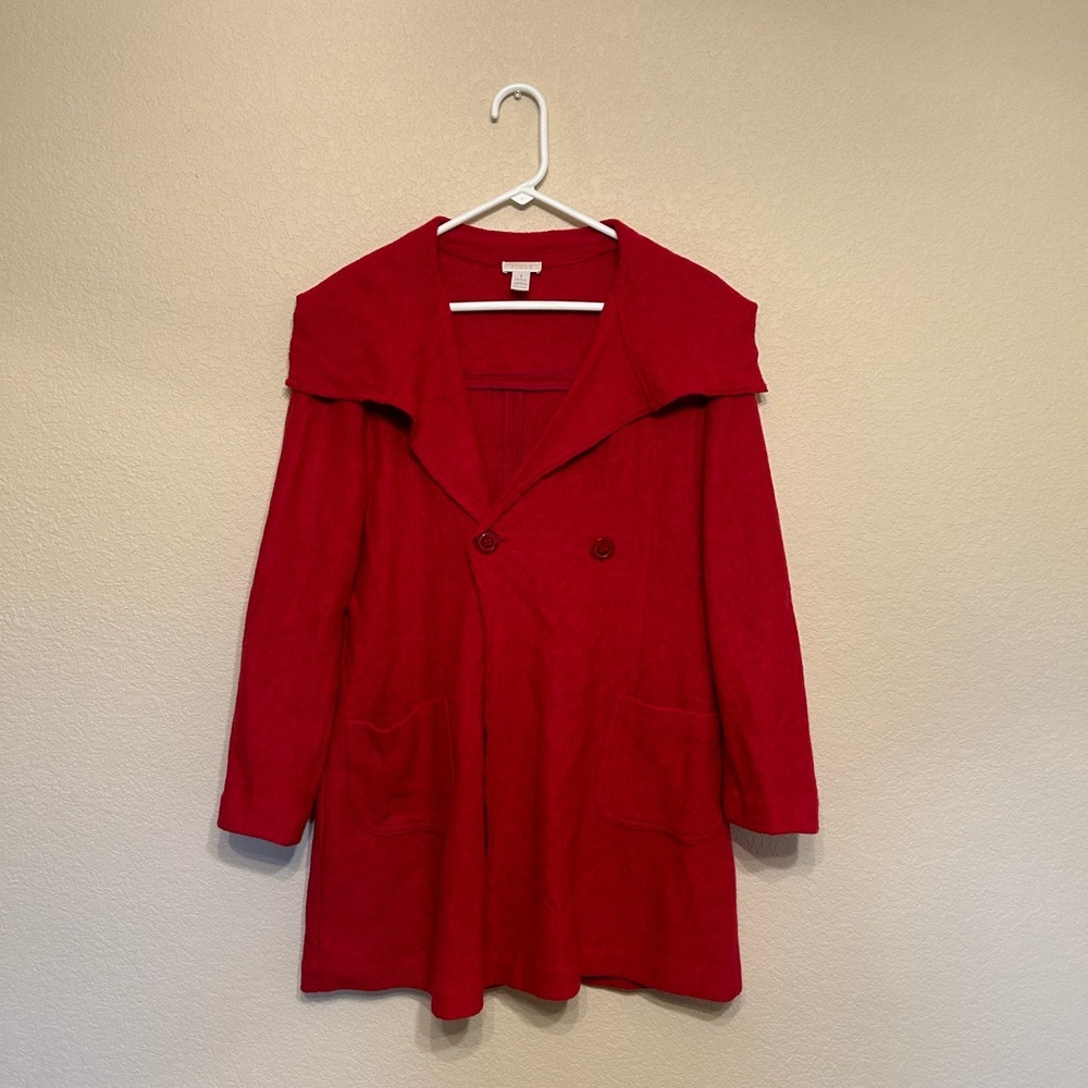 Chico's Red Boiled Wool Blend Sweater Jacket Front Pocket